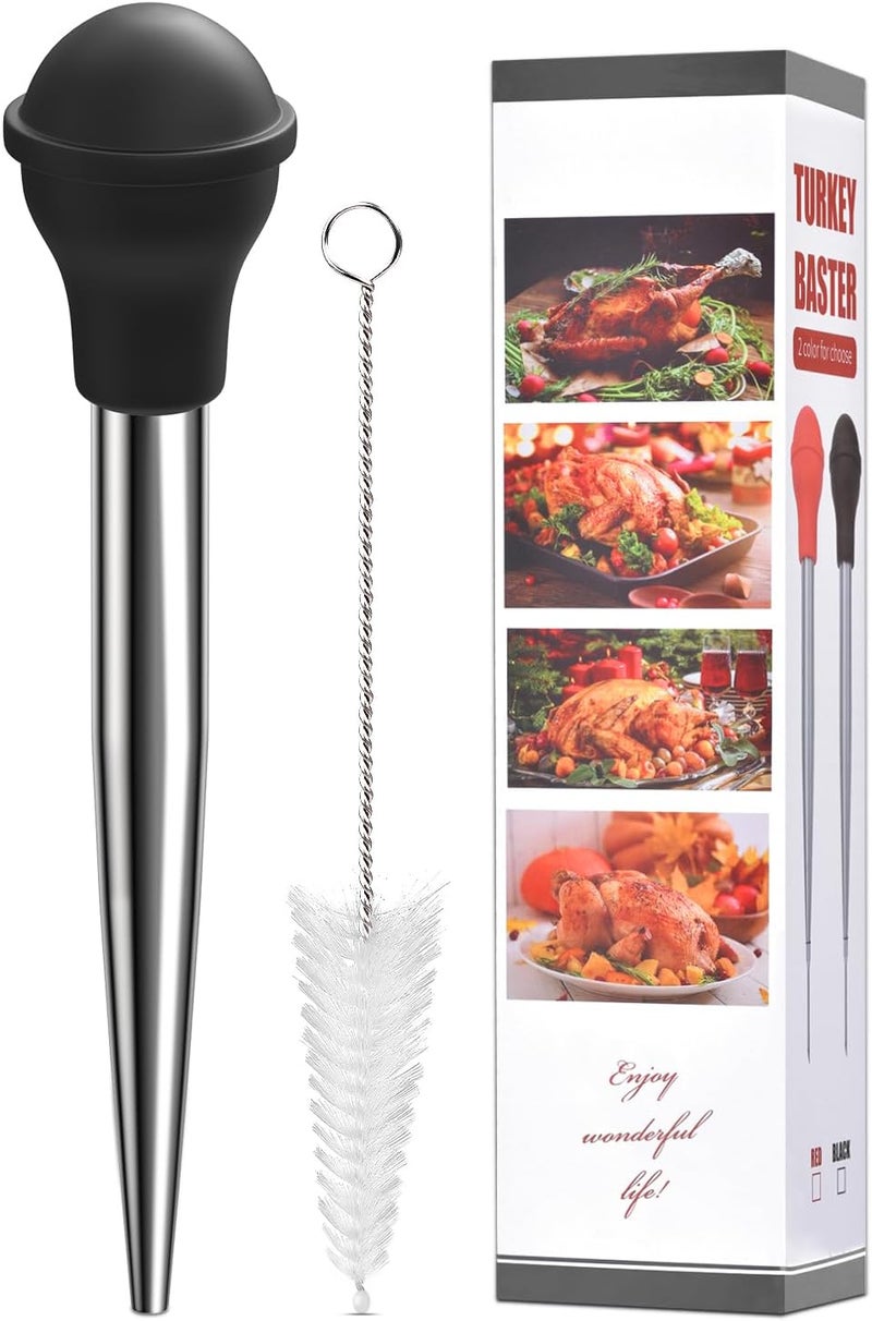 ARRITZ Turkey Baster Long, Stainless Steel Baster For Cooking with Cleaning Brush, 2 Baster Tips, Black - Image 1